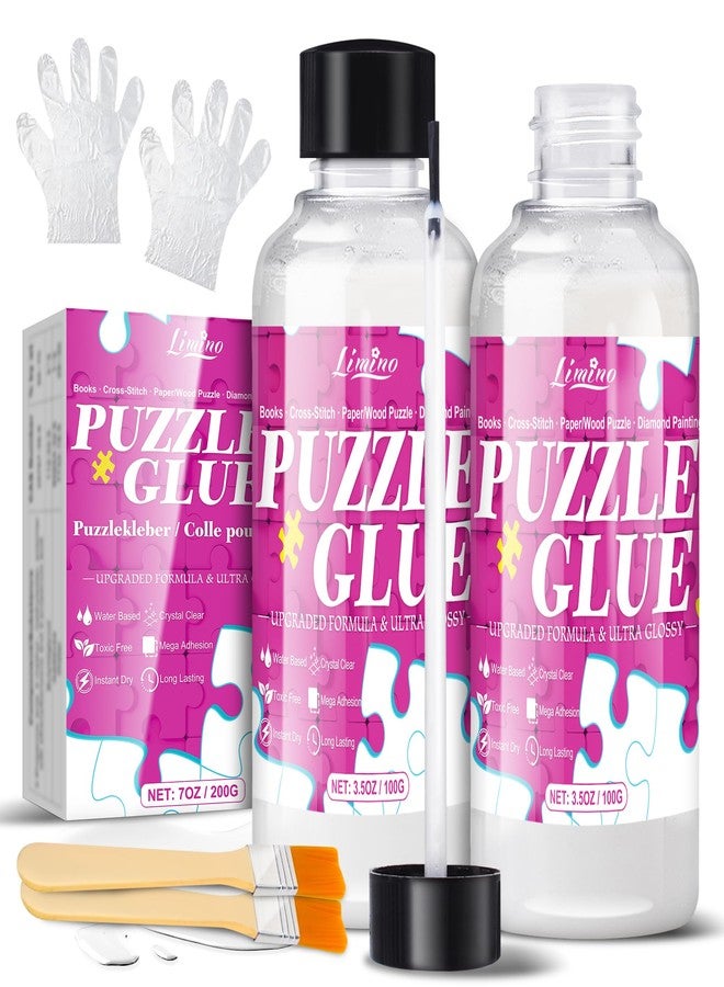 Limino Jigsaw Puzzle Glue with Applicator, Puzzle Mounting Kit with 2 Brushes, Toxic-Free, Fast Drying, Long-Lasting, Clear Puzzle Sealant for Puzzles up to 5000 Pieces, Suitable for Various Puzzle Frames - Image 1